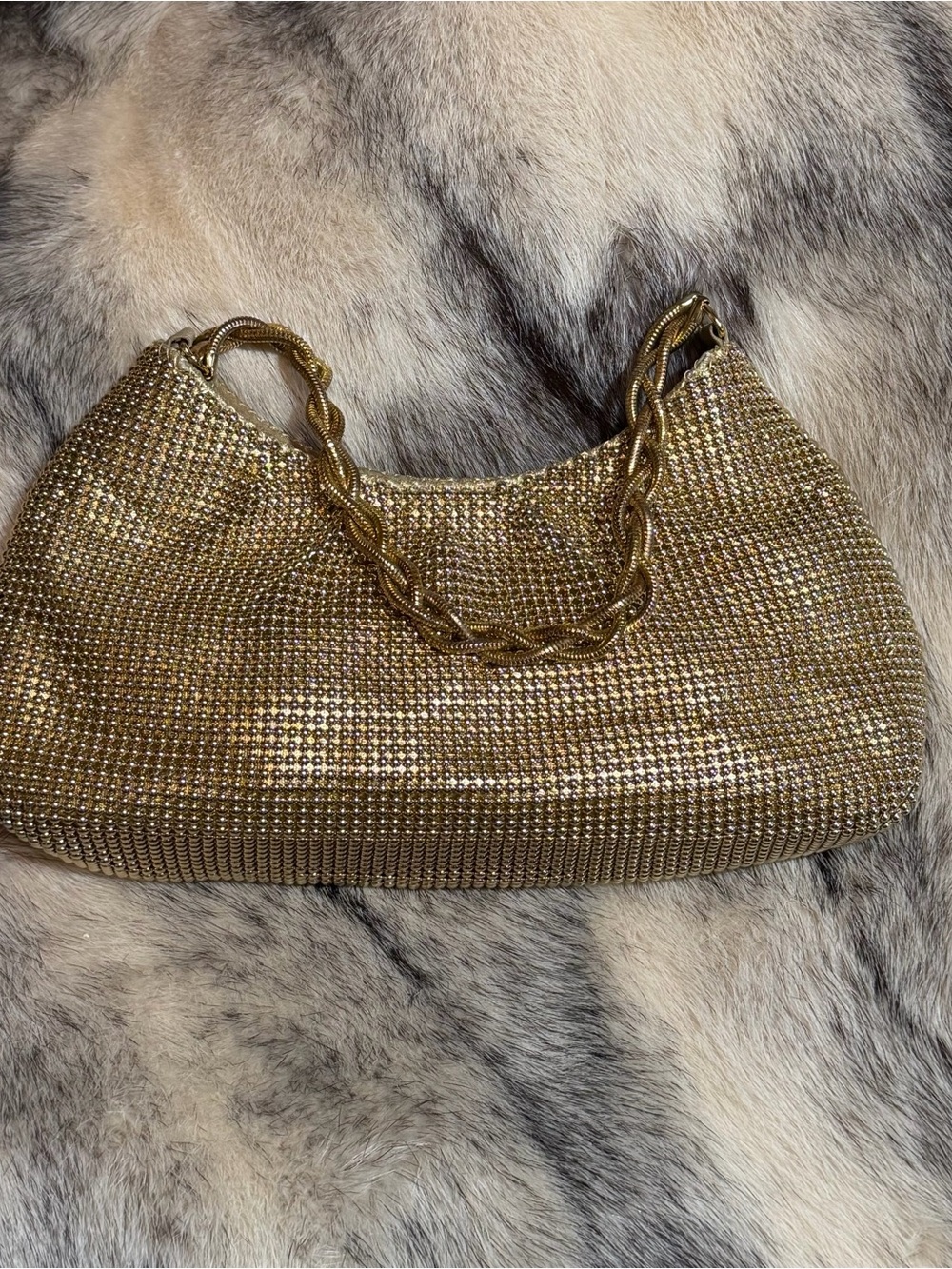 Whiting & Davis Gold Mesh Evening Clutch with Chain Handle